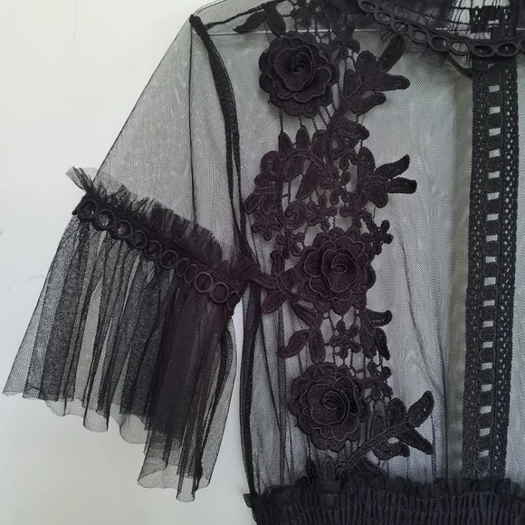 Sheer Mesh midi dress with floral detailing - Picture 3 of 4